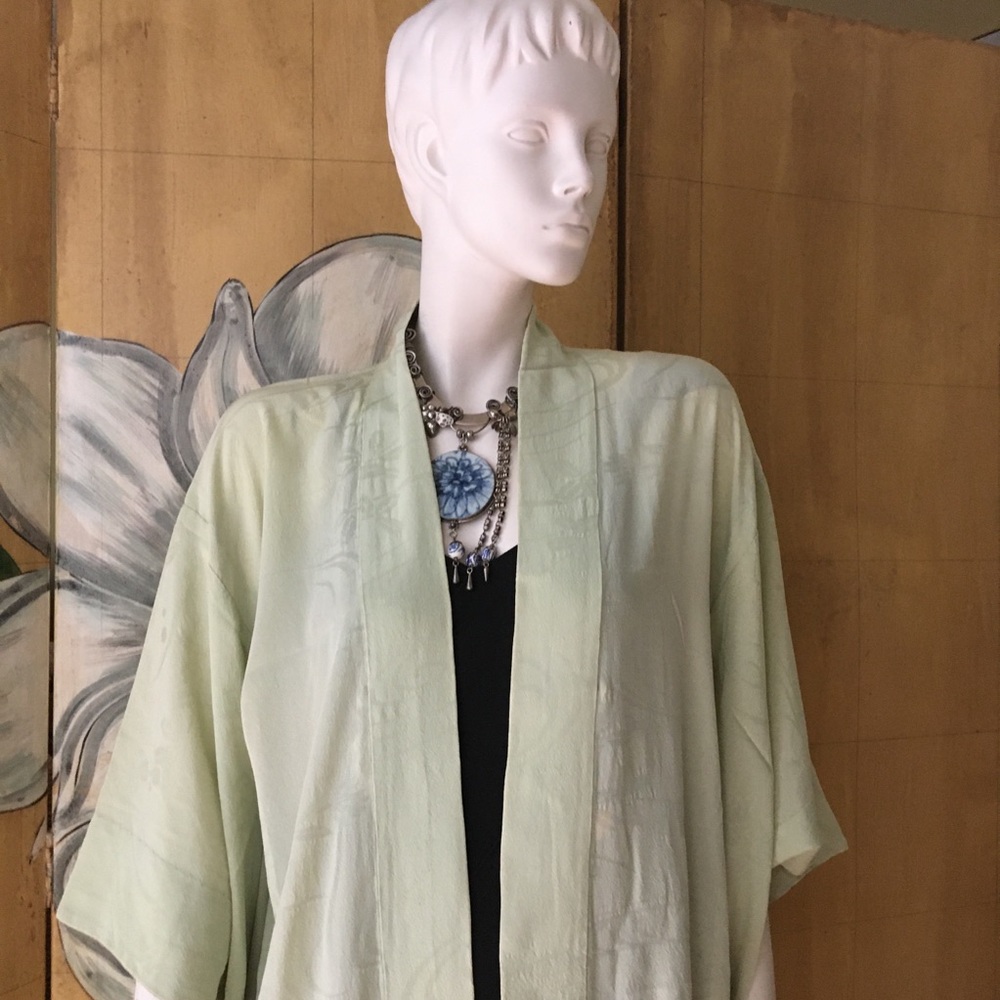Vintage 1940’s green silk Japanese haori kimono ! - Picture 2 of 15